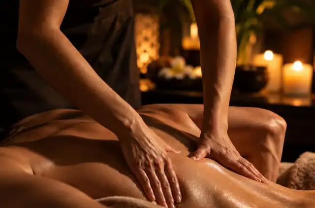Two-hour full body massage at home in Hyderabad — slow back work with warm oil