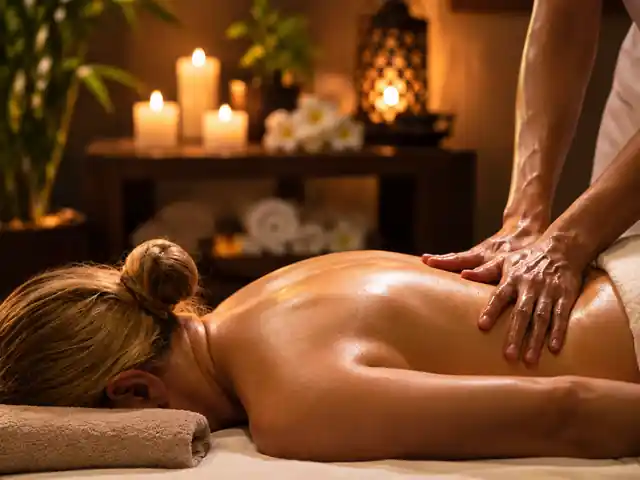 Sensory stimulation massage at home in Hyderabad — warm oil back massage by candlelight